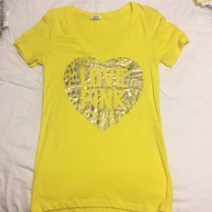 PINK bright yellow V-neck